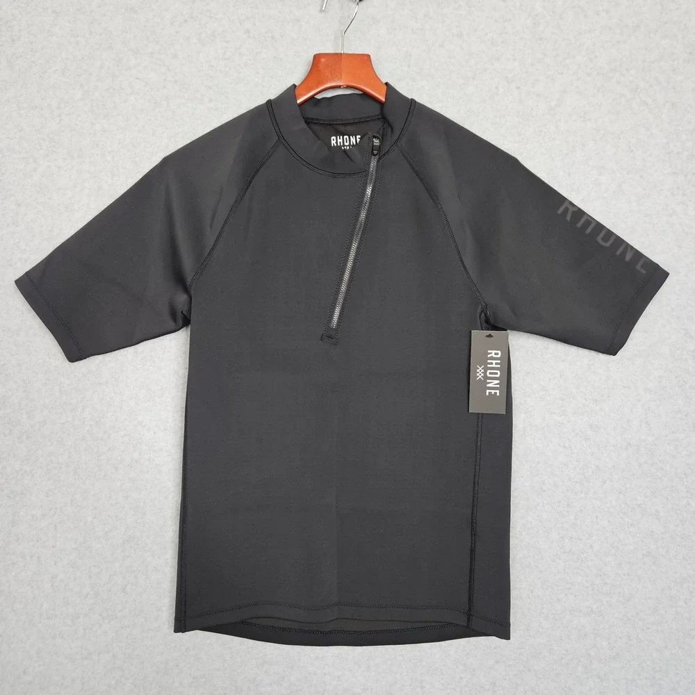 RHONE Mens Size Med Black Freeride Rashguard‎ Short Sleeve Zipper New